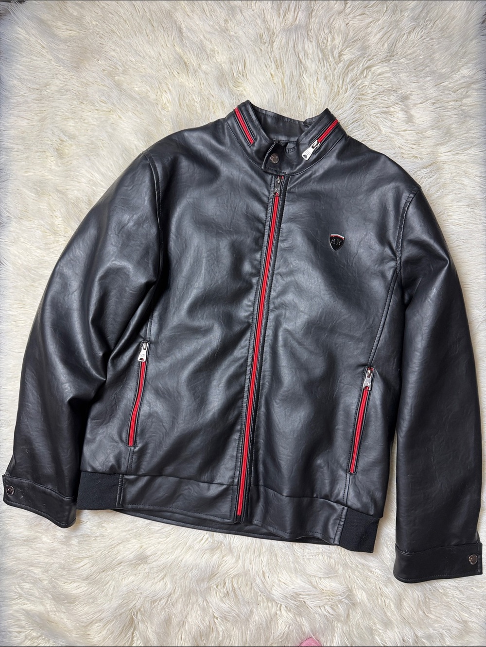 Men's Black Bomber Jacket with Red Accents
